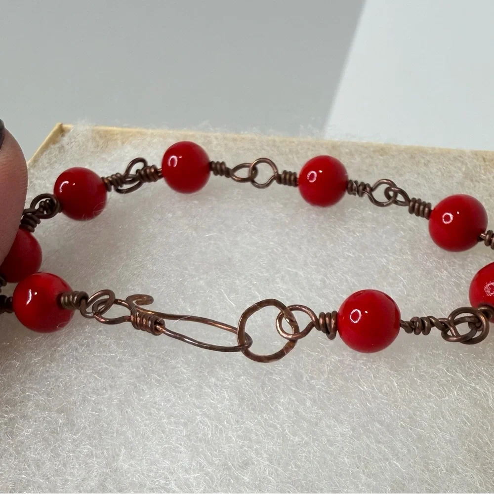 Handmade Beaded‎ Copper Wire Wrap Bracelet Anklet Hammered Boho Fairy Indie